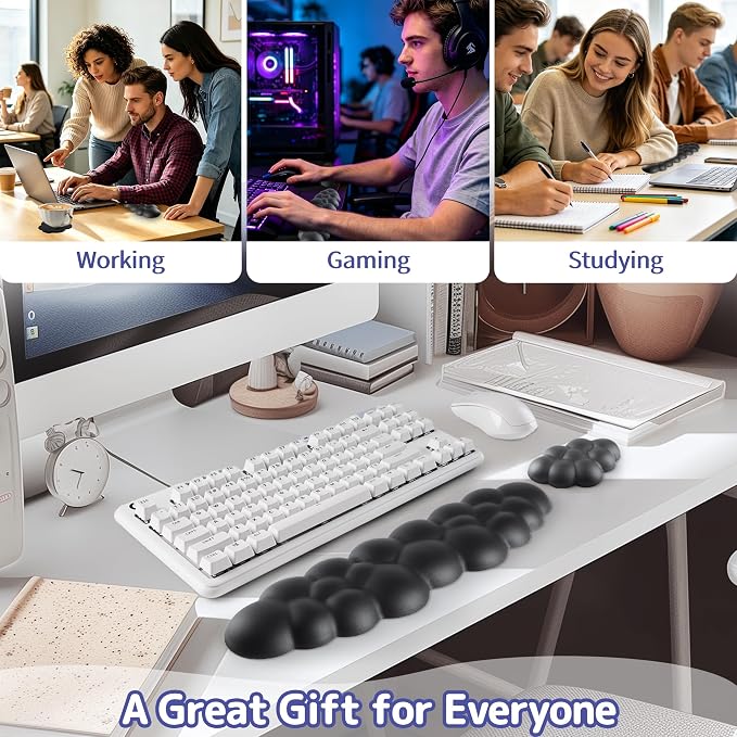 Sushret Cloud Wrist Rest Keyboard, Cloud Keyboard Wrist Pad Set with PU Leather Memory Foam, Cute Arm Rest for Palm Support, PC/Gaming Desk Accessories/Office Setup/Computer Hand Cushion - Black