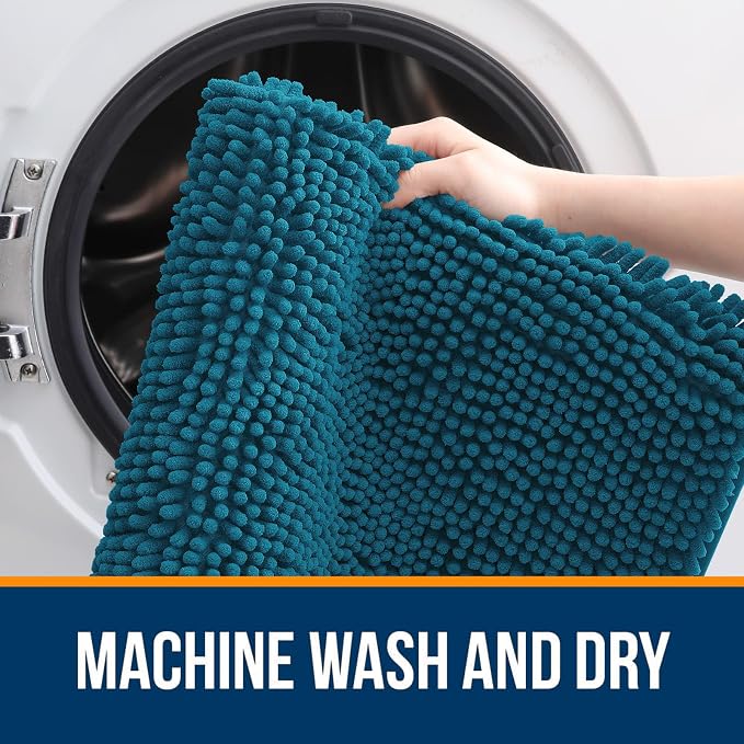 OLANLY Bathroom Runner Rugs 47x17, Soft Absorbent Chenille Bath Rugs, Rubber Backing Quick Dry, Machine Washable Long Bath Mats for Bathroom Floor, Tub and Shower, Home Decor Accessories, Peacock Blue