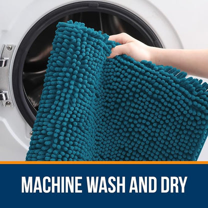 OLANLY Bathroom Runner Rugs 44x24, Soft Absorbent Chenille Bath Rugs, Rubber Backing Quick Dry, Machine Washable Long Bath Mats for Bathroom Floor, Tub and Shower, Home Decor Accessories, Peacock Blue