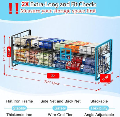 JKsmart 2-Tier Stackable Can Rack Organizer for Pantry Shelf, Extra-Long Can Holder for Kitchen Organization,Heavy Duty Can Dispenser for Canned Food Soup Goods up to 54 in Cabinet Storage, Black