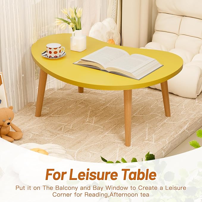Small Coffee Table, Low Table with Solid Wood Legs, 23.6" Mini Mango Accent Table Side End Table, Floor Table Desk for Sitting on The Floor, Coffee Tea Table for Living Room, Dorm, Apartment, Yellow