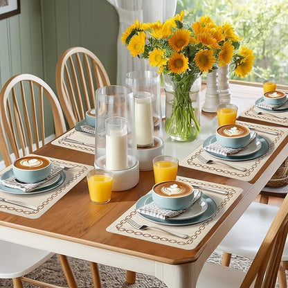 Placemats Set of 6, Heat Resistant & Waterproof Table Mats for Dining, Non Slip Scratch Proof Place Mats for Kitchen, Easy to Clean - Outdoor,Indoor Use（17x12 Inch）