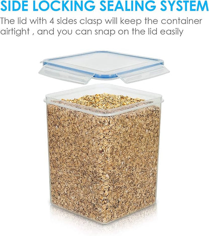Vtopmart Large Food Storage Containers 5.2L / 175oz, 4 Pieces BPA Free Plastic Airtight Canisters for Flour, Sugar, Baking Supplies, Rice with Lids, 4 Measuring Cups and 24 Labels, Blue