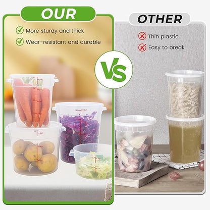 4 Pack Round Food Storage Containers with Lids, 12Qt Translucent Commercial Food Container, Polypropylene, BPA Free, Includes Labels & Measuring Cups