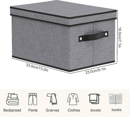 YheenLf Storage Boxes, 7.1 x 9.1 x 13 Inch Closet Organizers for Shelves Bedroom Office with Handles, Storage Bins with Lids, Gray, 3-Pack