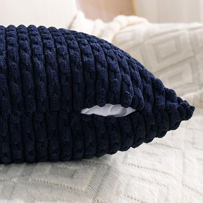 Set of 4 Navy Blue Decorative Throw Pillow Covers 22x22 Inch Corduroy Pillow Covers for Bed Couch Sofa Living Room Soft Square Cushion Cases