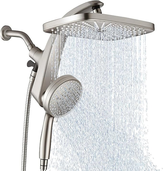 BOZYBO Rain Shower Head with Handheld: High Pressure Shower Heads with Handheld Spray Combo, 12" Rainfall Shower Head and 9 Sprays Hand Showerheads with Magnetic Docking and Power Jets, Nickel 1.75GPM
