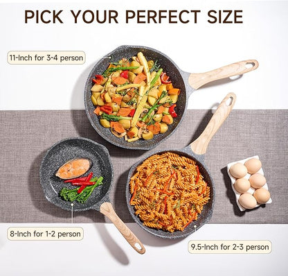 JEETEE 12.5 Inch Nonstick Frying Pan, Stone Coating Cookware, Nonstick Omelette Pan with Heat-Resistant Handle, Compatible with All Stoves (Grey)