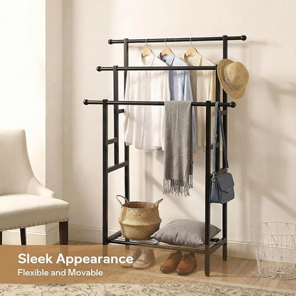 Free Standing Towel Rack, 3 Tiers Oversized Metal Ladder Holder with Storage Shelf, Black, for Bathroom Bedroom Living Room