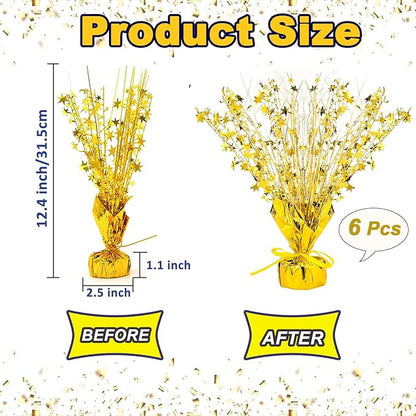 6 Pack Metallic Foil Spray Centerpiece Star Table Decoration Burst Table Centerpieces for Birthday New Years Nye Wedding Anniversary Graduation Holiday Party Supplies Decor, Gold