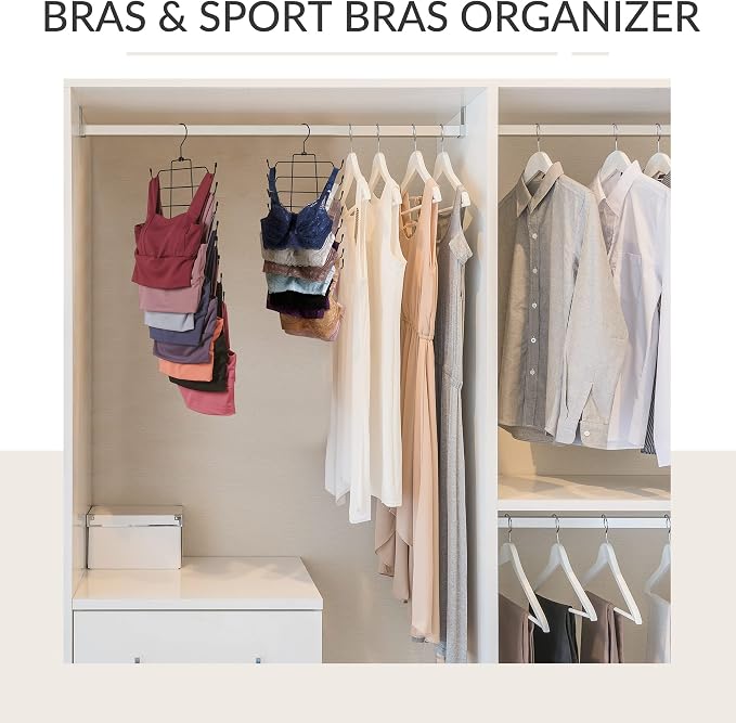 ZEDODIER 4 Pack Tank Top Hanger Space Saving, Bra Hangers for Closet Organizer, Hanging Bra Organizer Tank Tops Holder with 32 Hooks, Metal Closet Organizers and Storage Small Space Solutions, Black