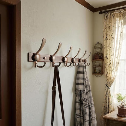 Dseap Coat Rack Wall Mount 2.0 Pro: 24” Long, 3X Tougher, Heavy Duty Stainless Steel Wall Coat Hanger with 6 Tri Hooks for Clothes Jackets Hats Entryway Closet, Antique Copper