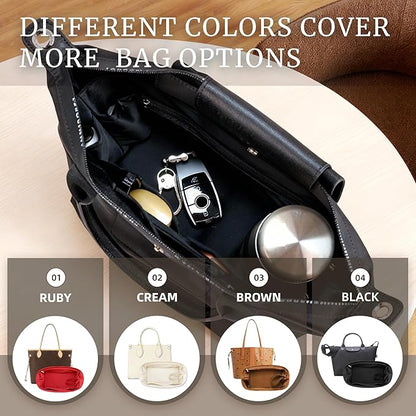 Purse Organizer Insert, Satin Tote Bag Organizer with 8 Sizes, Handbag Dividers for Inside Purse, Compatible with Longchamp, Neverful, 25C Hobo and More Bags（Medium,Black）