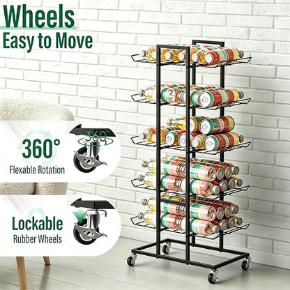 Water Bottle Organizer 5 Tier Water Bottle Holder Freestanding Storage Rack with Wheels Metal Drink Beverage Soda Can Organizer Shelf Stand for Floor Pantry Kitchen Classroom Food Storage, Black
