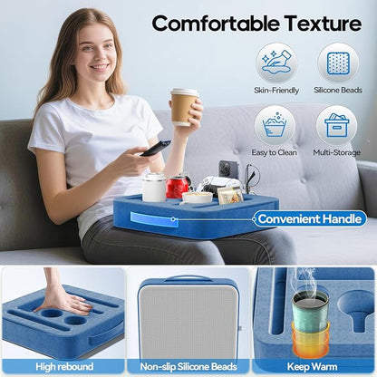 Couch Cup Holder Tray, Couch Caddy for Drink, Snack, Phone, Remote, Ipad, Game Controller, Large-size Sofa Cup Holder for Bed, Sofa, Car, Desk, Blue
