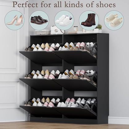 BORNOON Shoe Cabinet with 6 Flip Drawers, Slim Narrow Shoe Storage Cabinet, Freestanding Shoe Organizer for Entryway, Hallway, Foyer