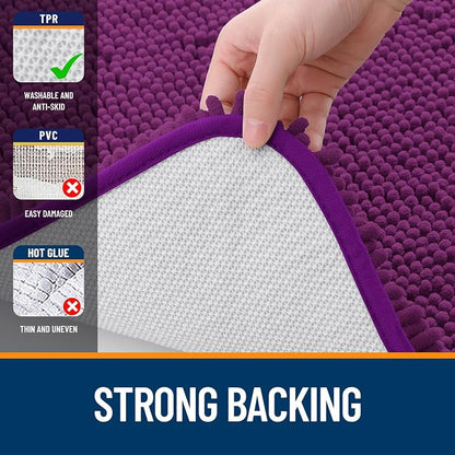OLANLY Large Bathroom Rugs 40x24, Extra Soft Absorbent Chenille Bath Rugs, Rubber Backing Quick Dry, Machine Washable Bath Mats for Bathroom Floor, Tub and Shower, Home Decor Accessories, Purple