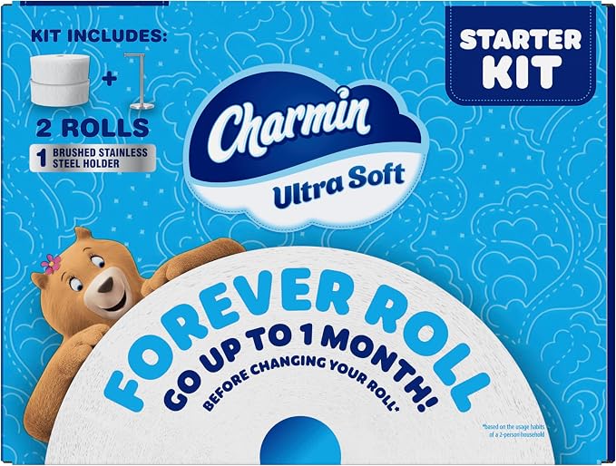 Charmin Toilet Paper Ultra Soft, Forever Roll Starter Kit, 1 Holder, 2 Rolls, 2-ply Bath Tissue