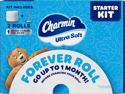 Charmin Toilet Paper Ultra Soft, Forever Roll Starter Kit, 1 Holder, 2 Rolls, 2-ply Bath Tissue