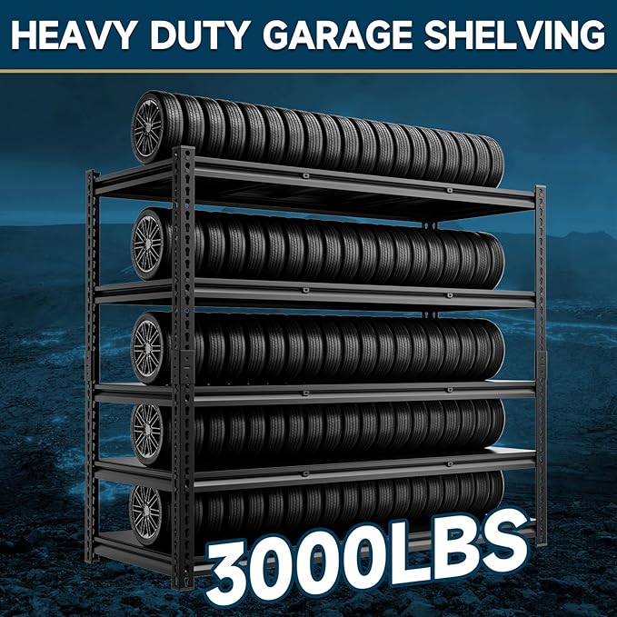 cynnda 5-Tier 60”D X 24”W X 72”H Heavy Duty Shelving 3000LBS Garage Storage Rack Heavy Duty Adjustable Industrial Warehouse Shelving(Black)