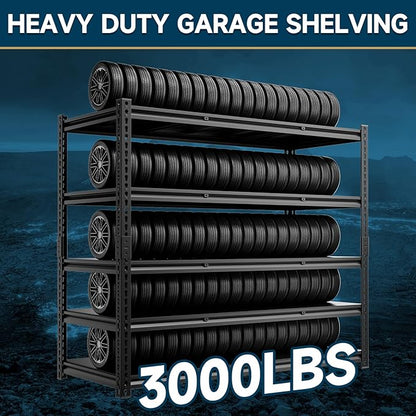 cynnda 5-Tier 60”D X 24”W X 72”H Heavy Duty Shelving 3000LBS Garage Storage Rack Heavy Duty Adjustable Industrial Warehouse Shelving(Black)