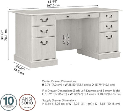 Bush Furniture Saratoga Executive Desk with Drawers, Linen White Oak