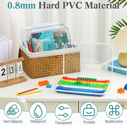 Sanwuta 4 Pcs Clear Hard Zipper Case with Handle Office Storage Cases Hard Plastic Pouches Transparent Bins for Crafts, Snacks, Cosmetics, Puzzles(12.6 x 9 x 2 Inches,White)