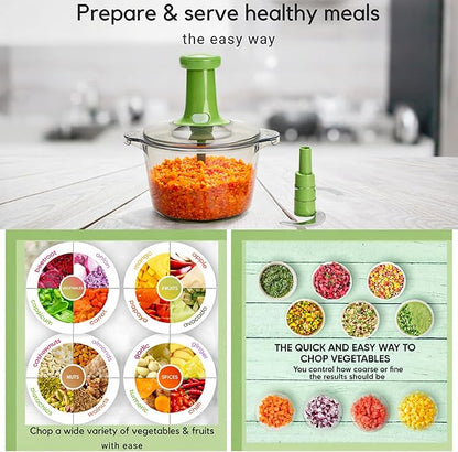 Brieftons Express Manual Food Chopper: Large 8.5-Cup, Hand Chopper Vegetable Cutter to Chop Veggies, Fruits, Herbs, Garlic Onion Chopper for Salsa, Salad, Pesto, Guacamole, Coleslaw, Indian Cooking