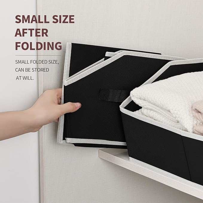 Homsorout Trapezoid Closet Shelf Organizer - Large Baskets for Organizing, Fabric Storage Cubes for Shelves, Storag Organizers Bins for Clothes, Blankets, 3 Pack, Black