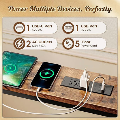 Huuger 118 Inch Sofa Table with Power Outlets and USB-C Ports, 5.9 Inch Narrow Entryway Table, Behind Couch Table with Storage, Extra-Long Console Table, Living Room, Rusitc Brown