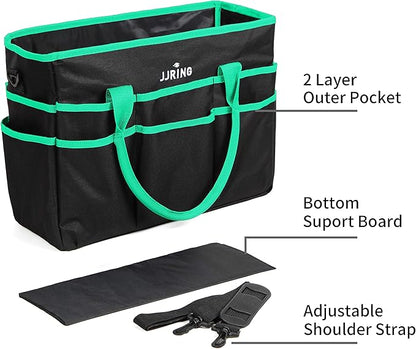 Large Multi-Functional Carrying Bag, 600D Nylon Artist Tote Bag with 16 Pockets Caddy for Art, Craft, Sewing, Make-up or School, Medical, Office Supplies Organizer, Green