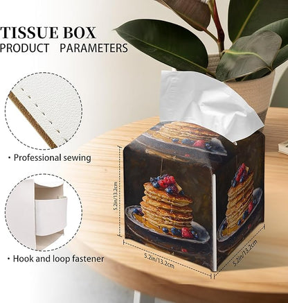 Grace Yonks Cute Pancakes Tissue Box Cover Square, Kitchen Food Cube Case for Facial Tissues, 5.2" PU Leather(068)