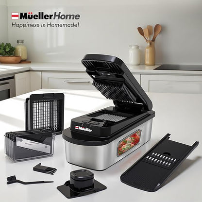 MUELLER HOME Pro-Series 10-in-1, 8 Blade Stainless Steel Multi Vegetable Chopper And Mandoline Slicer, Kitchen Tools and Gadgets, Food and Veggie Chopper, Mincer, Dicer, French Fry Cutter, Black