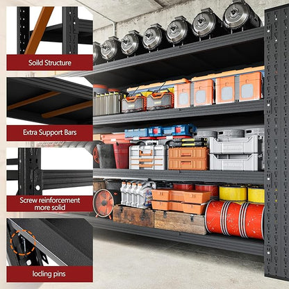 RAVIGIN 5000LBS Storage Shelves,71" W Garage Shelving Heavy Duty Metal Adjustable Garage Shelves, Shelving Units Industrial Shelving for Warehouse,71" W x 24" D x 69" H,Black