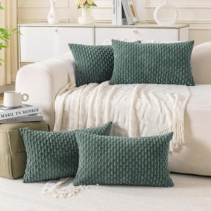 Set of 4 Teal Green Decorative Throw Pillow Covers 12x20 Inch Corduroy Pillow Covers for Bed Couch Sofa Living Room Soft Cushion Cases