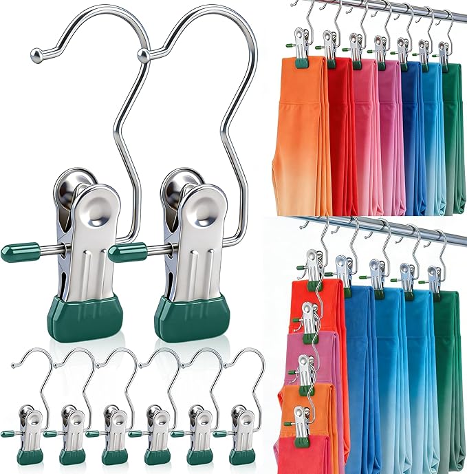 30 Pack Pants Hangers with Clip, Legging Organizer for Closet, Yoga Pants Hangers, Space Saving Hanging Closet Organizer and Storage for Socks, Panties, Underwear, Pants and Jeans (Dark Green)