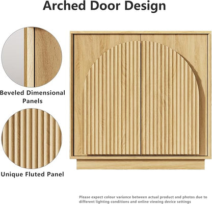 win2win Fluted Sideboard Buffet Cabinet with Storage, 31.5" Modern Boho Accent Cabinet with Double-Layered Arch Doors, Small Wood Console Credenza for Living Room, Dining Room, Entryway, Oak, 3PCS