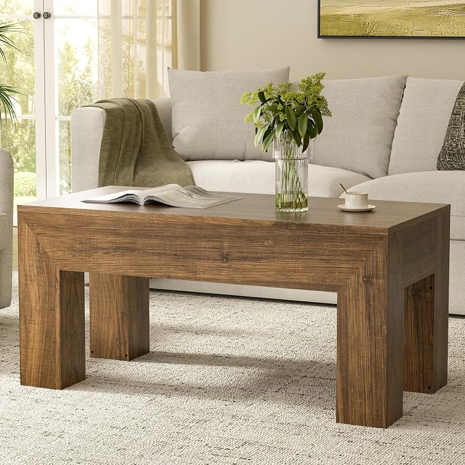 FABATO 41.7'' Lift Top Coffee Table, Wooden Rectangle Coffee Table with Hidden Storage, Large Center Table Adjustable Height Sofa Table for Living Room Office Apartment, Brown