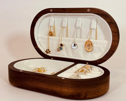 Wooden Jewelry Box Handmade - Personalized Jewelry Box for Women - Custom Name Gift for her, Oval Organizer with Magnetic Closure