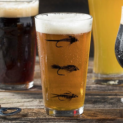Black Lantern Set of 2 Pint Glasses - Fly Fishing Beer Glasses 16oz. Pint Glass Set