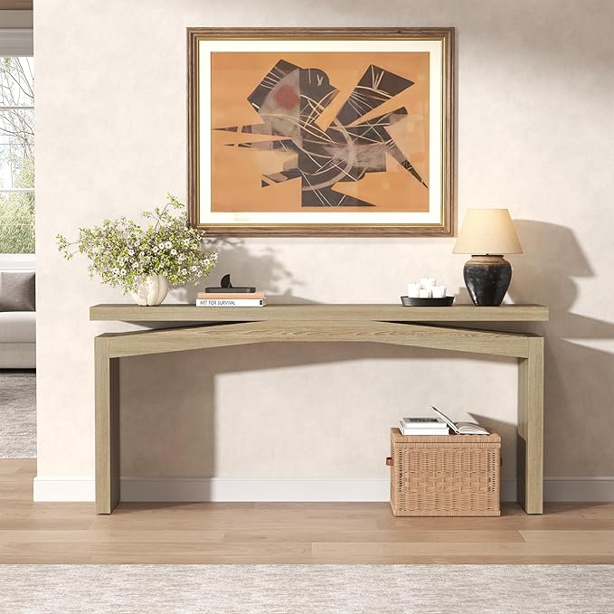 63-Inch Console Table Behind Sofa Rustic, Long Foyer Tables for Entryway Narrow, Modern Farmhouse Couch Table Wood for Hallway, Living Room, Home, Entrance, Light Tan Wood