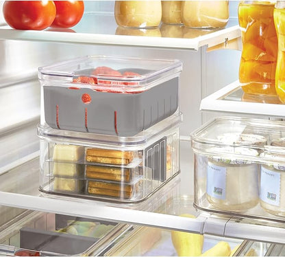 iDesign Small Fridge Organizer Bin with Removable Divider and Lid - Set of 6 - Clear/Gray