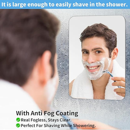 Fogless Shower Mirror, Large(10.2x7.8in) & Includes 2 Adhesive Hooks, Easy Install & Unbreakable & Super Thick, Fog Free (No Fog) Shower Mirror for Shaving
