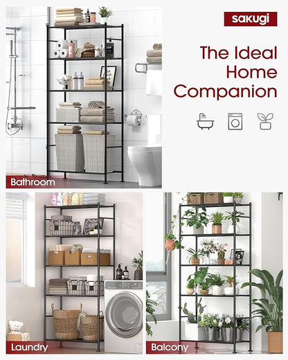 Sakugi Storage Shelves - 5 Tier Shelf Organizer, Heavy Duty Garage Shelving Unit with Leveling Feet, Stable Metal Shelves Organizer for Pantry, Kitchen and Closet, 33.0" W x 12.6" D x 72.0" H, Black