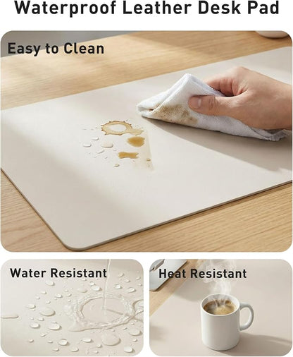 Aothia Faux Leather Desk Mat - Large Mouse Pad, Non-Slip PU Leather Blotter, Waterproof Writing Surface for Office and Home (Pale Lavender White, 42" x 17")