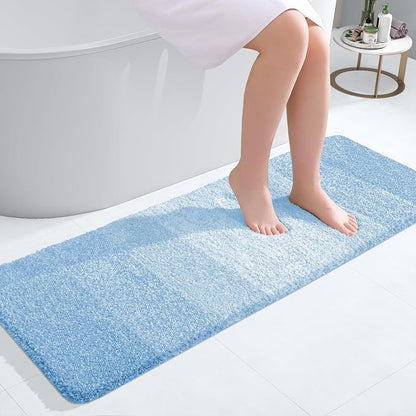 OLANLY Bathroom Runner Rugs Mat 47x17, Extra Soft Absorbent Microfiber Bath Rugs, Rubber Backing, Quick Dry, Washable Long Bath Mats for Bathroom, Tub and Shower, Home Decor Accessories, Sky Blue