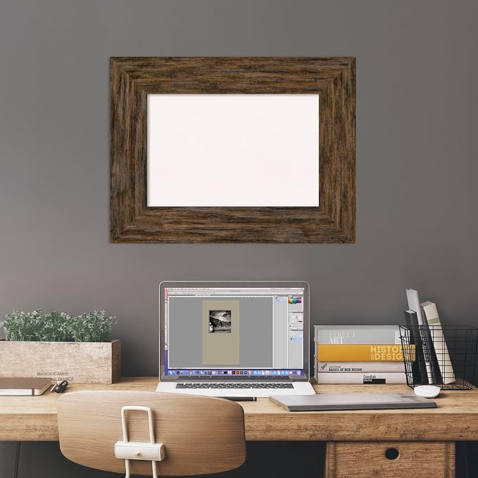 Amanti Art White Cork Board for Wall, 19x25 Vision Board with Brown Wood Frame, Small Corkboard Office Decor for Home Organization, Country Rustic Corkboard Pinboard to Display Items for Home