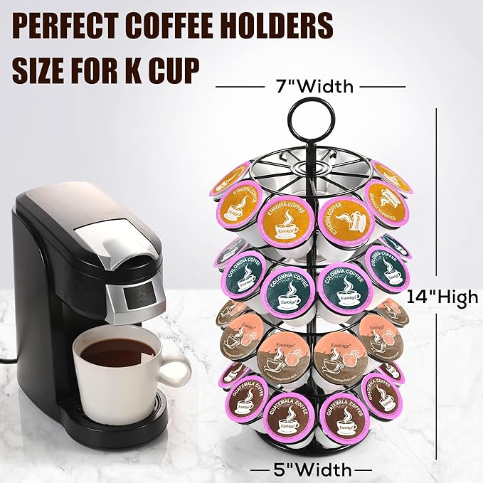 4-Tier K-Cup Holder Compatible with 36 K-Cups, Coffee Pod Carousel, Coffee Pod Storage Stand Detachable Organizer for Countertop, Spins 360-Degrees