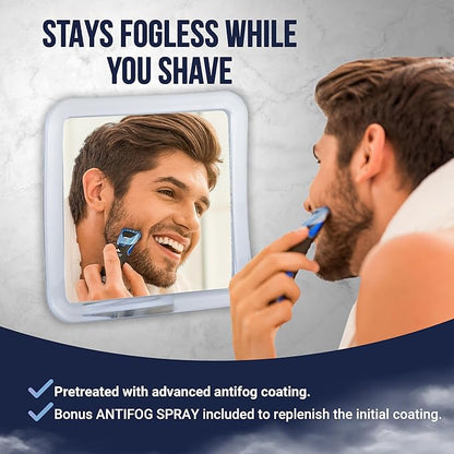 MIRRORVANA Fogless Shower Mirror for Shaving with Upgraded Suction-Cup, 1X Magnifying, 6.3 x 6.3 Inch (Translucent Frame, Grey Suction)