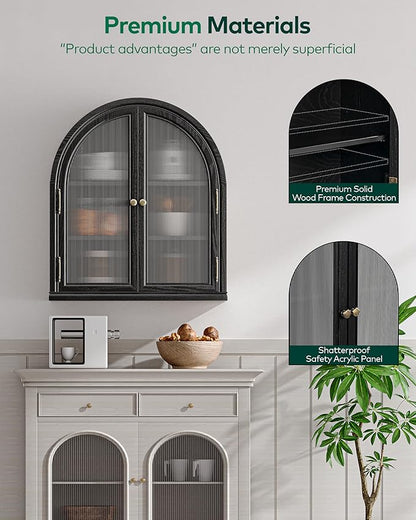 Chogori Arched Bathroom Wall Cabinet, 27x24x9 Inch Over The Toilet Storage Cabinet with Acrylic Doors & 3 Adjustable Shelves, Wall Mounted Cabinet for Bathroom, Kitchen, Laundry Room, 2PCS, Black